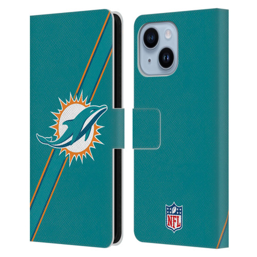 NFL Miami Dolphins Logo Stripes Leather Book Wallet Case Cover For Apple iPhone 14 Plus