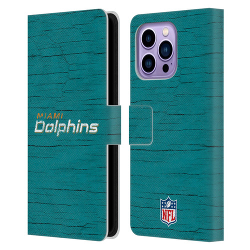 NFL Miami Dolphins Logo Distressed Look Leather Book Wallet Case Cover For Apple iPhone 14 Pro Max