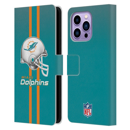 NFL Miami Dolphins Logo Helmet Leather Book Wallet Case Cover For Apple iPhone 14 Pro Max