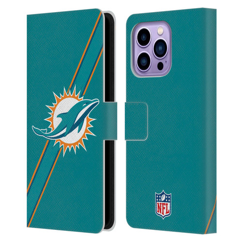 NFL Miami Dolphins Logo Stripes Leather Book Wallet Case Cover For Apple iPhone 14 Pro Max