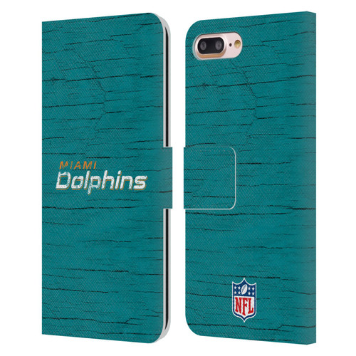 NFL Miami Dolphins Logo Distressed Look Leather Book Wallet Case Cover For Apple iPhone 7 Plus / iPhone 8 Plus