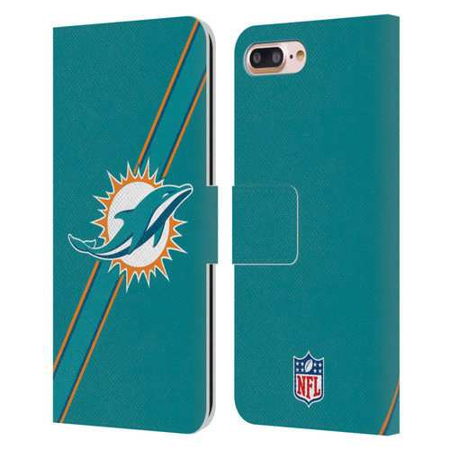 NFL Miami Dolphins Logo Stripes Leather Book Wallet Case Cover For Apple iPhone 7 Plus / iPhone 8 Plus