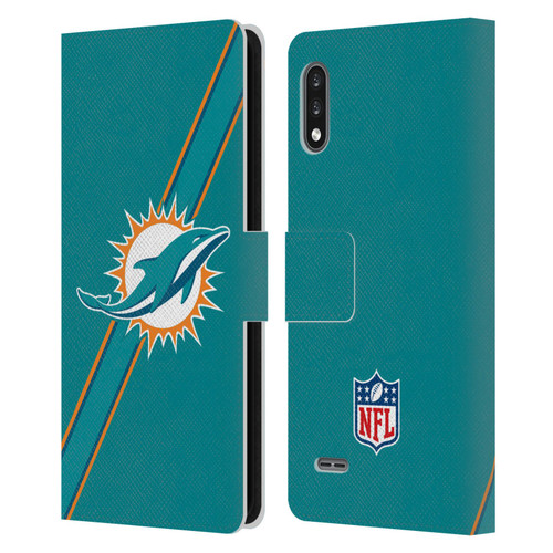 NFL Miami Dolphins Logo Stripes Leather Book Wallet Case Cover For LG K22