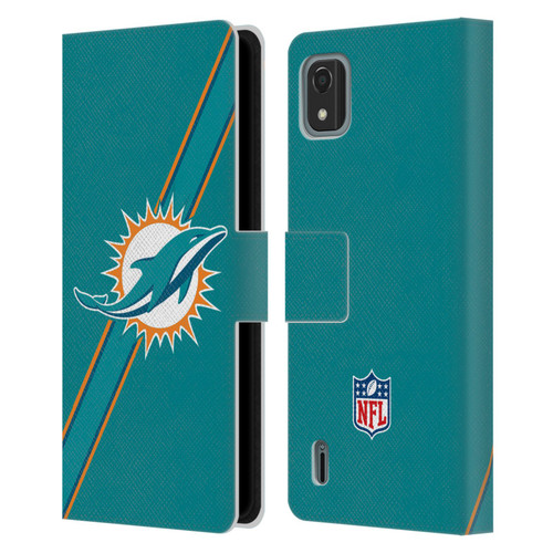 NFL Miami Dolphins Logo Stripes Leather Book Wallet Case Cover For Nokia C2 2nd Edition