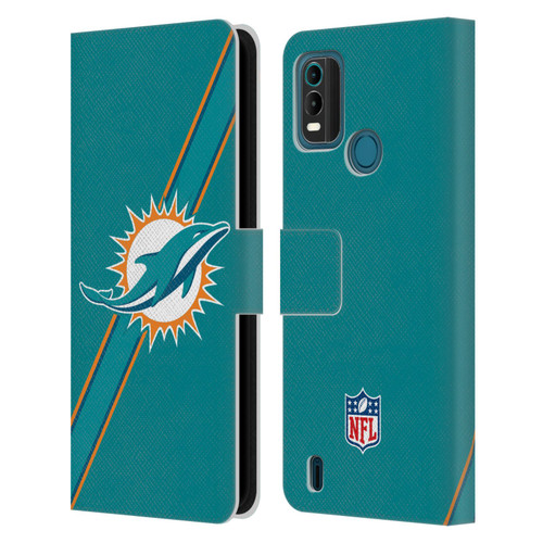 NFL Miami Dolphins Logo Stripes Leather Book Wallet Case Cover For Nokia G11 Plus