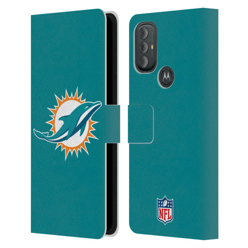 NFL Miami Dolphins Logo Plain Leather Book Wallet Case Cover For Motorola Moto G10 / Moto G20 / Moto G30