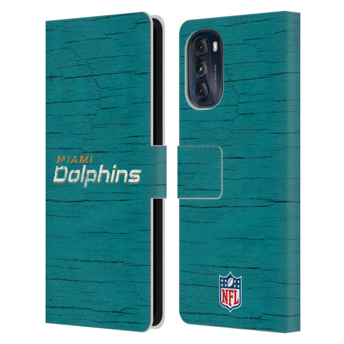 NFL Miami Dolphins Logo Distressed Look Leather Book Wallet Case Cover For Motorola Moto G (2022)