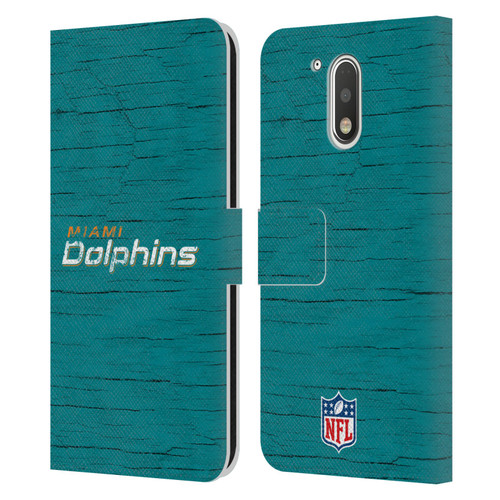NFL Miami Dolphins Logo Distressed Look Leather Book Wallet Case Cover For Motorola Moto G41