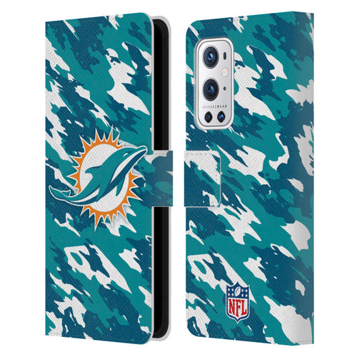 NFL Miami Dolphins Logo Camou Leather Book Wallet Case Cover For OnePlus 9 Pro