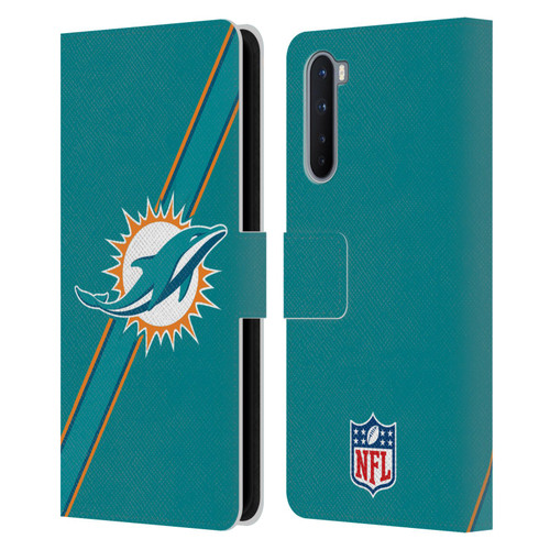 NFL Miami Dolphins Logo Stripes Leather Book Wallet Case Cover For OnePlus Nord 5G