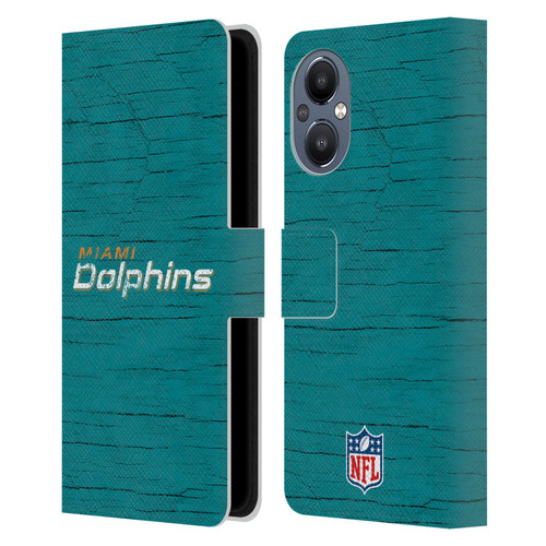 NFL Miami Dolphins Logo Distressed Look Leather Book Wallet Case Cover For OnePlus Nord N20 5G