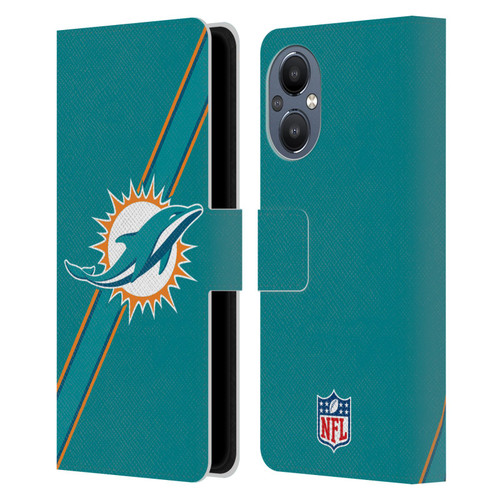 NFL Miami Dolphins Logo Stripes Leather Book Wallet Case Cover For OnePlus Nord N20 5G