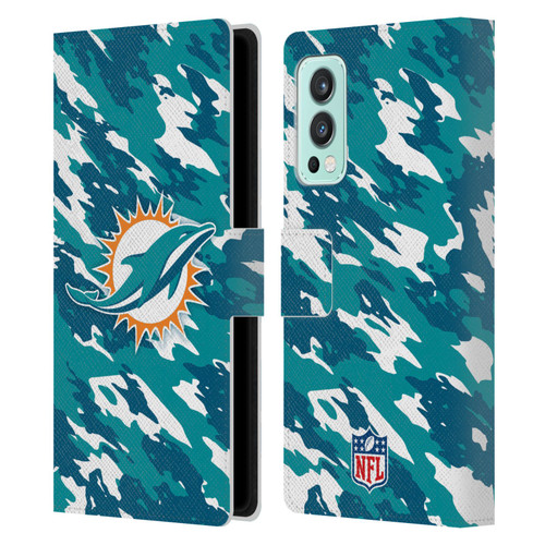 NFL Miami Dolphins Logo Camou Leather Book Wallet Case Cover For OnePlus Nord 2 5G
