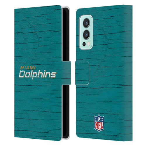 NFL Miami Dolphins Logo Distressed Look Leather Book Wallet Case Cover For OnePlus Nord 2 5G