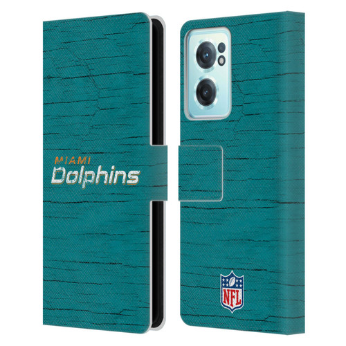 NFL Miami Dolphins Logo Distressed Look Leather Book Wallet Case Cover For OnePlus Nord CE 2 5G