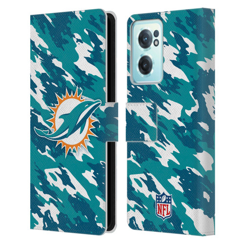 NFL Miami Dolphins Logo Camou Leather Book Wallet Case Cover For OnePlus Nord CE 2 5G