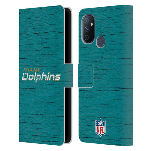NFL Miami Dolphins Logo Distressed Look Leather Book Wallet Case Cover For OnePlus Nord N100