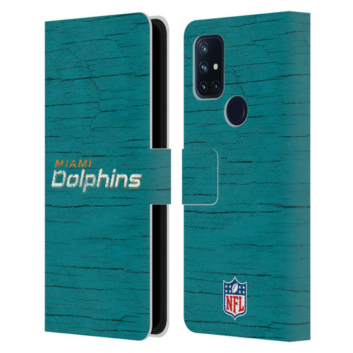 NFL Miami Dolphins Logo Distressed Look Leather Book Wallet Case Cover For OnePlus Nord N10 5G