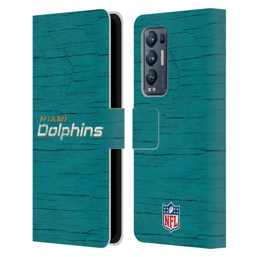 NFL Miami Dolphins Logo Distressed Look Leather Book Wallet Case Cover For OPPO Find X3 Neo / Reno5 Pro+ 5G