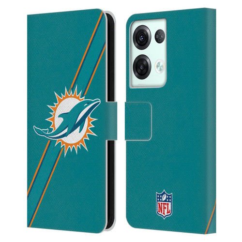NFL Miami Dolphins Logo Stripes Leather Book Wallet Case Cover For OPPO Reno8 Pro