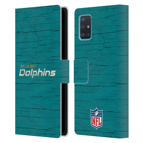 NFL Miami Dolphins Logo Distressed Look Leather Book Wallet Case Cover For Samsung Galaxy A51 (2019)