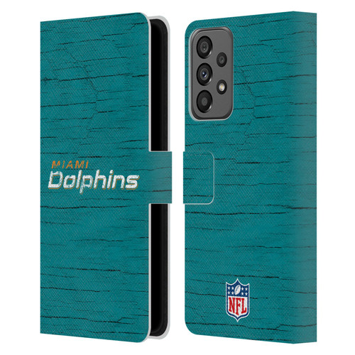 NFL Miami Dolphins Logo Distressed Look Leather Book Wallet Case Cover For Samsung Galaxy A73 5G (2022)