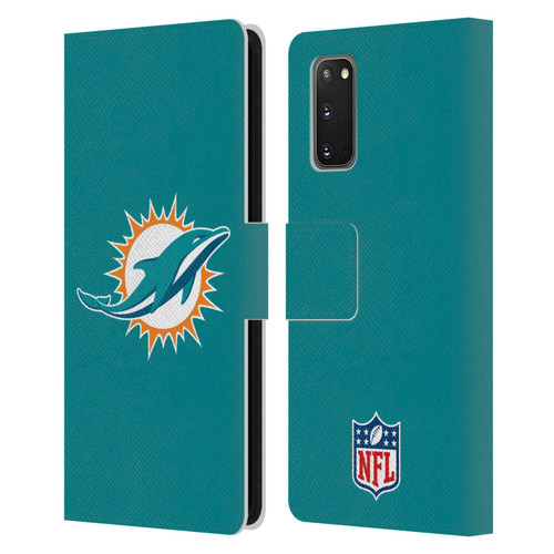 NFL Miami Dolphins Logo Plain Leather Book Wallet Case Cover For Samsung Galaxy S20 / S20 5G