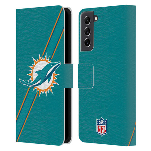 NFL Miami Dolphins Logo Stripes Leather Book Wallet Case Cover For Samsung Galaxy S21 FE 5G