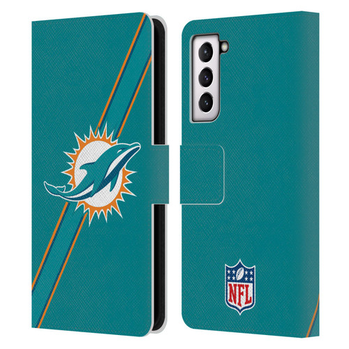 NFL Miami Dolphins Logo Stripes Leather Book Wallet Case Cover For Samsung Galaxy S21 5G