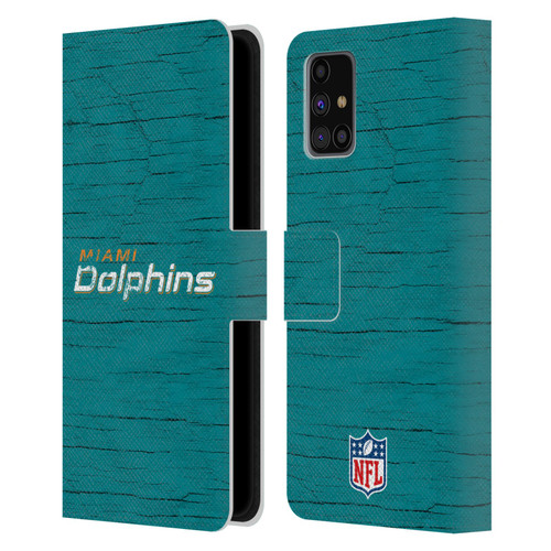 NFL Miami Dolphins Logo Distressed Look Leather Book Wallet Case Cover For Samsung Galaxy M31s (2020)