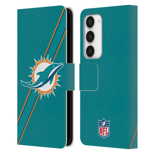 NFL Miami Dolphins Logo Stripes Leather Book Wallet Case Cover For Samsung Galaxy S23 5G