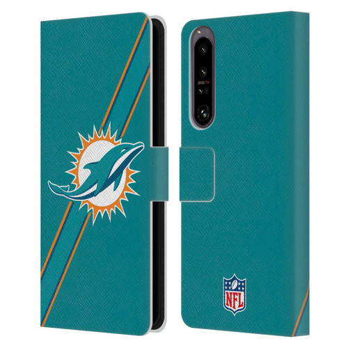 NFL Miami Dolphins Logo Stripes Leather Book Wallet Case Cover For Sony Xperia 1 IV
