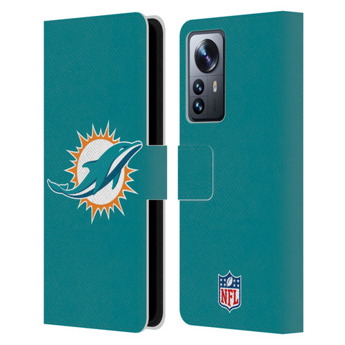 NFL Miami Dolphins Logo Plain Leather Book Wallet Case Cover For Xiaomi 12 Pro
