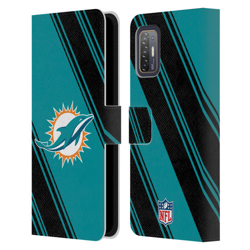 NFL Miami Dolphins Artwork Stripes Leather Book Wallet Case Cover For HTC Desire 21 Pro 5G