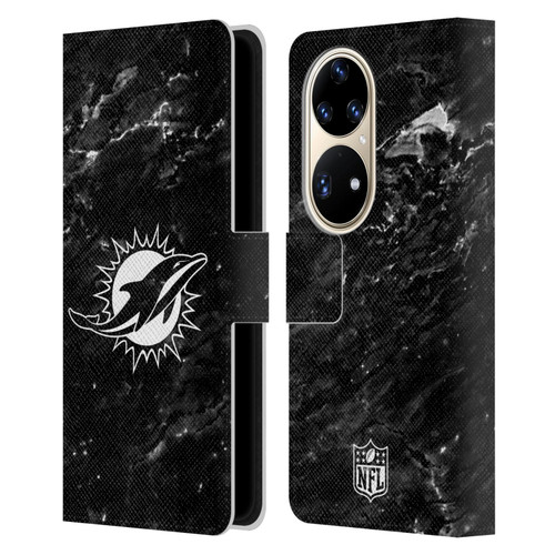 NFL Miami Dolphins Artwork Marble Leather Book Wallet Case Cover For Huawei P50 Pro