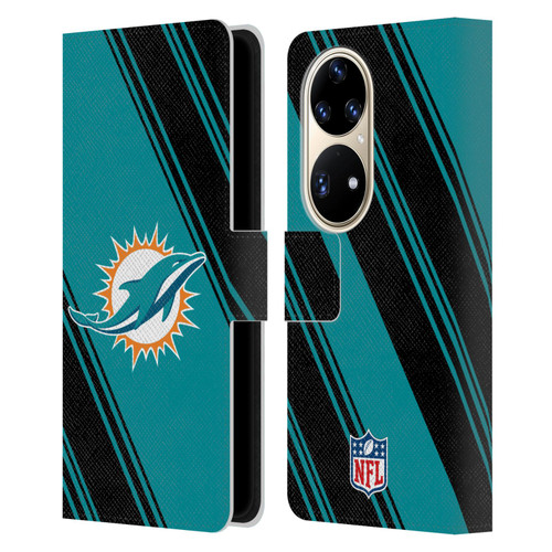 NFL Miami Dolphins Artwork Stripes Leather Book Wallet Case Cover For Huawei P50 Pro