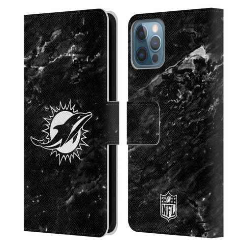 NFL Miami Dolphins Artwork Marble Leather Book Wallet Case Cover For Apple iPhone 12 / iPhone 12 Pro