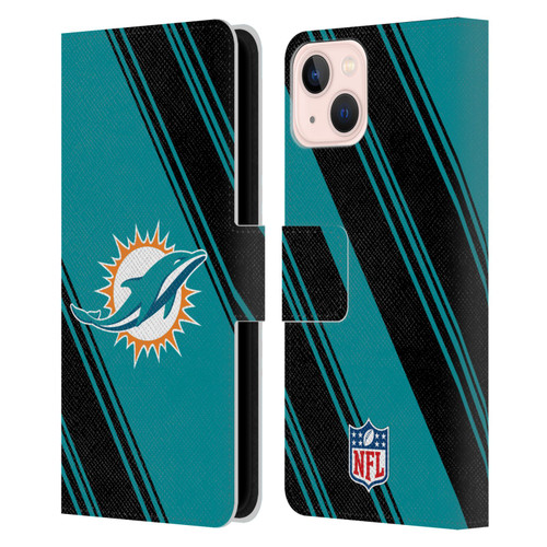 NFL Miami Dolphins Artwork Stripes Leather Book Wallet Case Cover For Apple iPhone 13