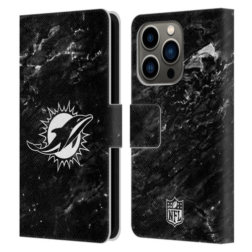 NFL Miami Dolphins Artwork Marble Leather Book Wallet Case Cover For Apple iPhone 14 Pro