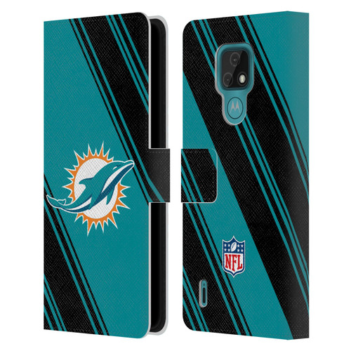 NFL Miami Dolphins Artwork Stripes Leather Book Wallet Case Cover For Motorola Moto E7