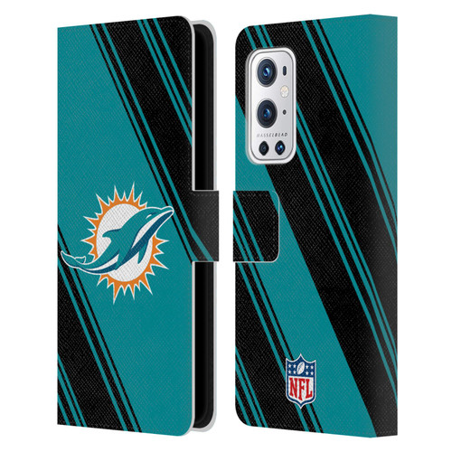 NFL Miami Dolphins Artwork Stripes Leather Book Wallet Case Cover For OnePlus 9 Pro