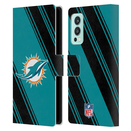 NFL Miami Dolphins Artwork Stripes Leather Book Wallet Case Cover For OnePlus Nord 2 5G