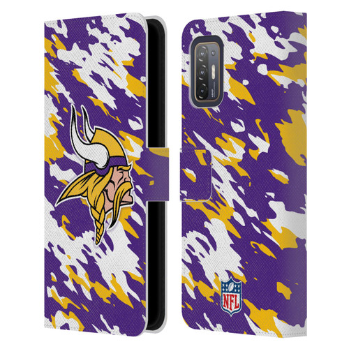 NFL Minnesota Vikings Logo Camou Leather Book Wallet Case Cover For HTC Desire 21 Pro 5G