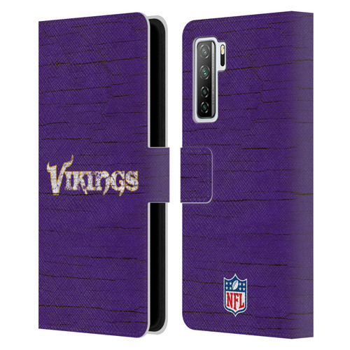 NFL Minnesota Vikings Logo Distressed Look Leather Book Wallet Case Cover For Huawei Nova 7 SE/P40 Lite 5G