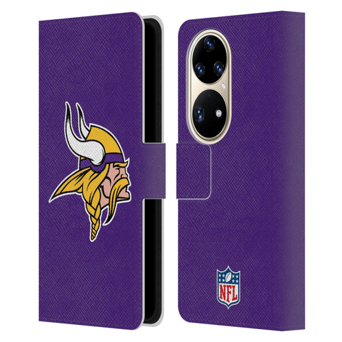 NFL Minnesota Vikings Logo Plain Leather Book Wallet Case Cover For Huawei P50 Pro