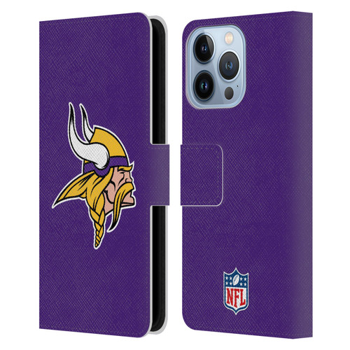 NFL Minnesota Vikings Logo Plain Leather Book Wallet Case Cover For Apple iPhone 13 Pro
