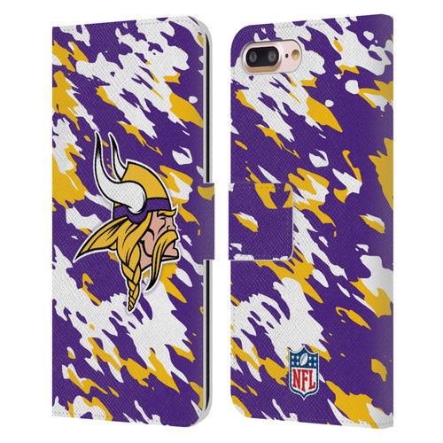 NFL Minnesota Vikings Logo Camou Leather Book Wallet Case Cover For Apple iPhone 7 Plus / iPhone 8 Plus