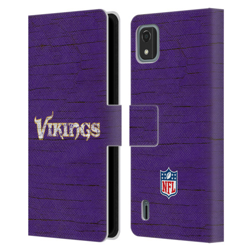 NFL Minnesota Vikings Logo Distressed Look Leather Book Wallet Case Cover For Nokia C2 2nd Edition