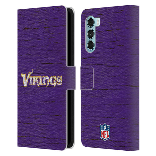 NFL Minnesota Vikings Logo Distressed Look Leather Book Wallet Case Cover For Motorola Edge S30 / Moto G200 5G