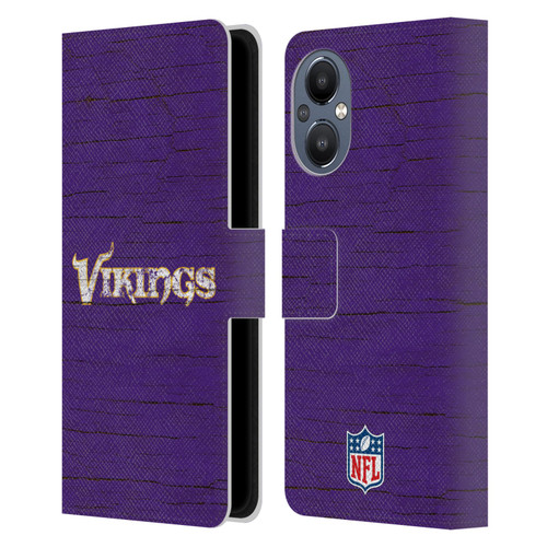 NFL Minnesota Vikings Logo Distressed Look Leather Book Wallet Case Cover For OnePlus Nord N20 5G